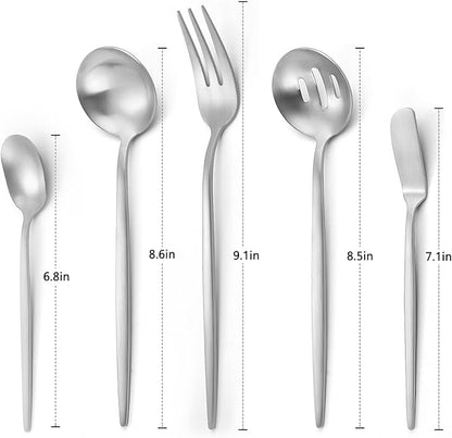 VANVRO Matte Serving Silverware Set, 5-Piece Round Shared Utensils Set of Stainless Steel, Hostess Flatware Serving Set, Satin Finish, Dishwasher Safe