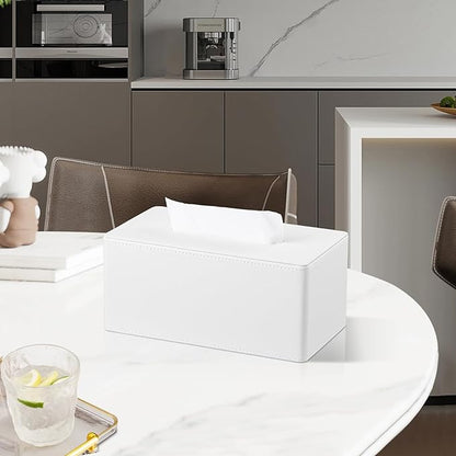 MEIBOOCH PU Leather Tissue Box Cover for 120(3-Ply)/ 160(2-Ply) Count Box of Tissues, Rectangle Tissue Box Holder for Bathroom Bedroom Living Room Office (Cream-White)