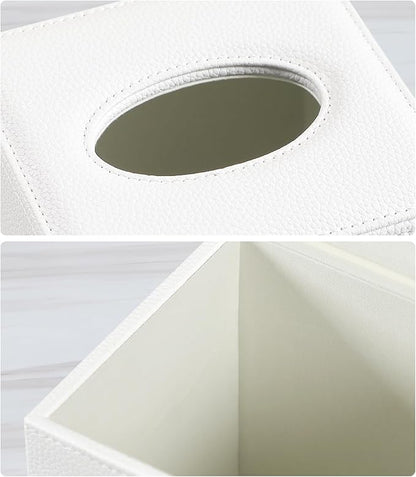 JLAMBOM PU Leather Tissue Box Cover Square Tissue Box Holder with Magnetic Closure, Decorative Tissue Holder for Bathroom Bedroom Office (White)
