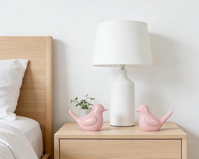 Artconal Small Pink Bird Statue Ceramic 2-Piece Set, 4½ inch Cute Knick Knack for Home Office Shelf Desk Decor