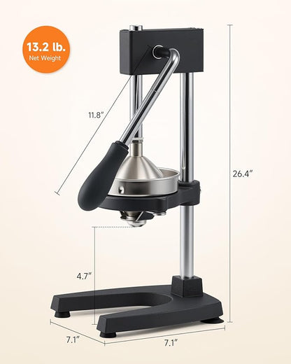 CO-Z Manual Citrus Juicer, Heavy-Duty Manual Juicer with Conical & Flat Pressure Plates, Professional Lemon Squeezer for Orange Pom Lime Lemon Juice, Dishwasher Safe Orange Juice Press, Black