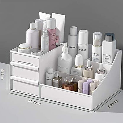 skin care organizer,Makeup Desk Organizer With Drawers,Countertop Organizer for Cosmetics,Vanity brush with Holder for Lipstick, Brushes, Eyeshadow, and Jewelry Desktop Finishing Dresser (Pink)
