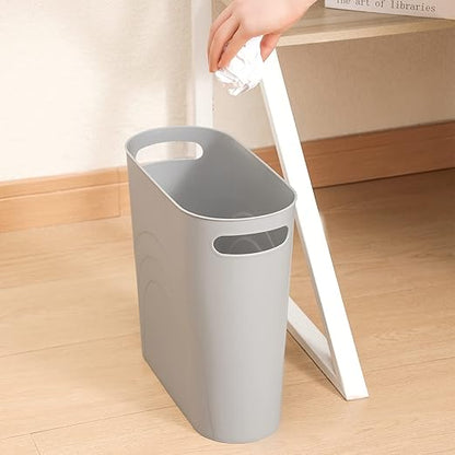 rejomiik Small Trash Can, 3.5 Gallon Slim Garbage Can Plastic Waste Basket with Handles Container Bin for Narrow Spaces Bathroom, Bedroom, Kitchen, Office at Home, Grey