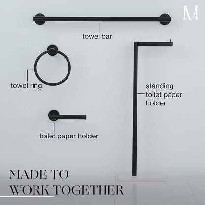 MARMOLUX ACC Free Standing Matte Black Toilet Paper Holder Stand White Marble Base and Storage - 4 Jumbo Roll Bathroom Hardware Toilet Tissue Organizer - Stainless Steel Bathroom Decor Accessory