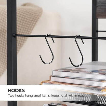 HOOBRO Industrial Printer Stand, 3-Tier Mobile Printer Table, Rolling Cart with Power Outlets and USB Ports, Home Printer Stand with 2 Hooks, for Office, Living Room, Rustic Brown BF22UPS01