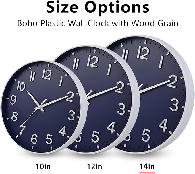 HZDHCLH Wall Clocks Battery Operated,Wall Clock Navy Blue,14 inch Wall Clock Silent Non Ticking Modern 3D Numbers for Kitchen Bedroom Living Room Office Classroom Decor