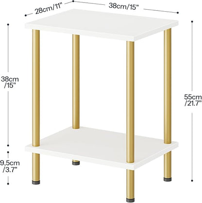 HOOBRO End Tables Set of 2, Small Side Table, Nightstand with 2-Layer Storage Shelves, Sofa Table for Small Spaces, Living Room, Bedroom, Stable Frame, Easy Assembly, White and Gold DW09BZP201