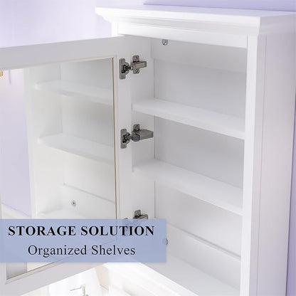 WELLFOR 24 x 30-in Bathroom Cabinet with Double-Side Mirrors, Wall Mounted Wood Mirror Storage Cabinet with 1 Soft-Close Door/2 Solid Wood Shelves, Anti-Fog Glass, Single Left Opening, White