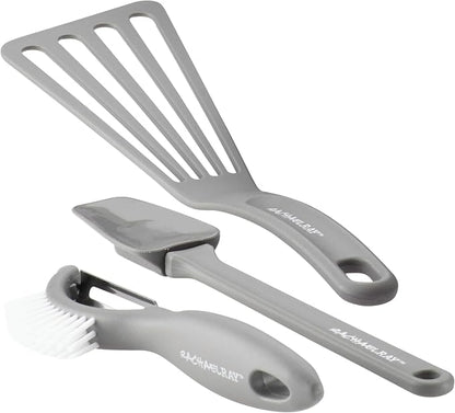 Rachael Ray Cookware Classic Brights Hard Enamel Aluminum Nonstick Cookware Set, 14-Piece, Sea Salt Gray