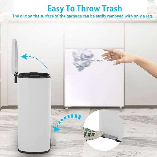 BestMassage 13 Gallon (50L) Stainless Steel Trash Can with Lid, Removable Inner Bucket, Foot Pedal, Soft Close for Home, Kitchen, Office
