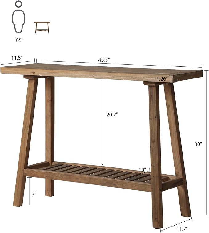 Reclaimed Solid Wood Console Table, 43.3" Farmhouse Entryway Table, Narrow Couch Tables Behind Sofa, 2 Tiers Accent Tables for Hallway, Entrance, Foyer, Living Room