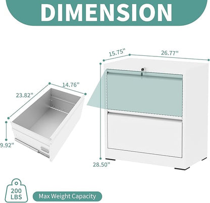 AQY 2 Drawer File Cabinet with Lock,Metal Lateral File Cabinets for Home Office,Steel Wide Filing Organization Storage Cabinets for Hanging Files Letter/Legal/F4/A4 Size,Assembly Required(White)
