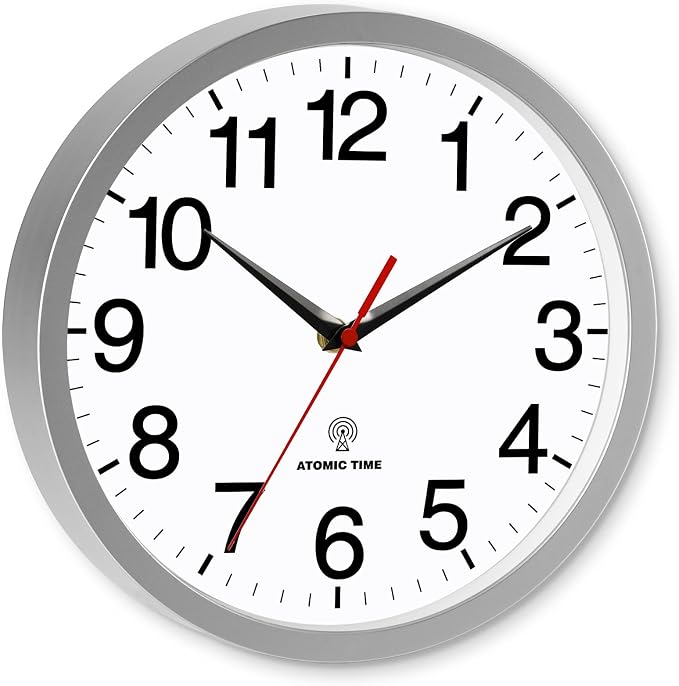 Rohioue Atomic Wall Clock Modern 12 Inch Battery Operated Analog Clock Decorative for Bedroom Kitchen Bathroom Office Home Living Room (Silver)