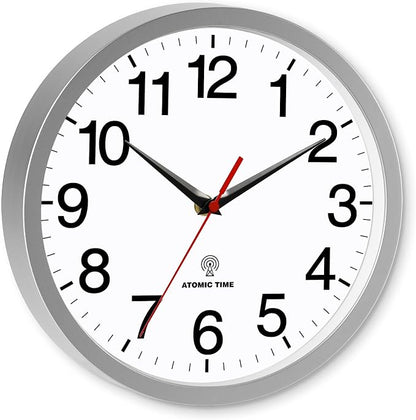 Rohioue Atomic Wall Clock Modern 12 Inch Battery Operated Analog Clock Decorative for Bedroom Kitchen Bathroom Office Home Living Room (Silver)