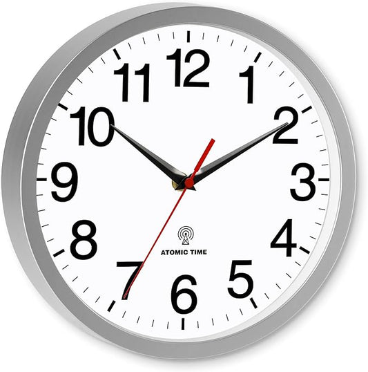 Rohioue Atomic Wall Clock Modern 12 Inch Battery Operated Analog Clock Decorative for Bedroom Kitchen Bathroom Office Home Living Room (Silver)