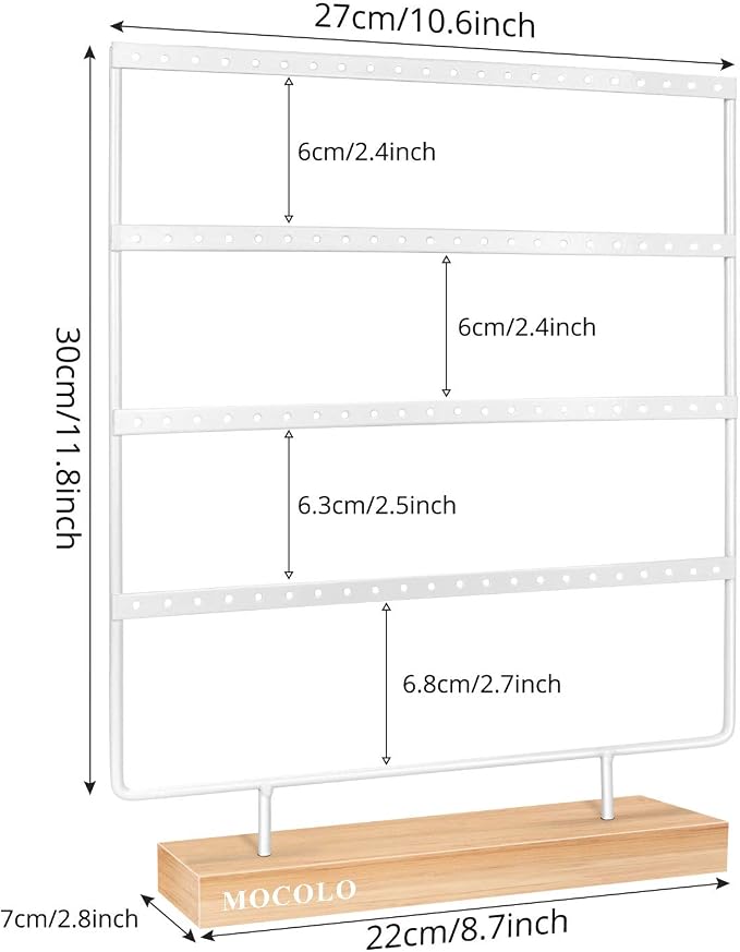 Mocolo Earring Holder Stand, Earring Organizer Display Holder Stand for Hanging Earrings(88 Holes & 4 Layers) (White)