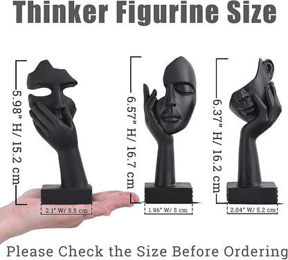 oliruim 3 Pcs Thinker Small Statue Set - Black Art Abstract Home Accent Figurines for Decor Bedroom, Shelves, Living Room Coffee Table, Office Desktop (3 Pcs Black, 6")