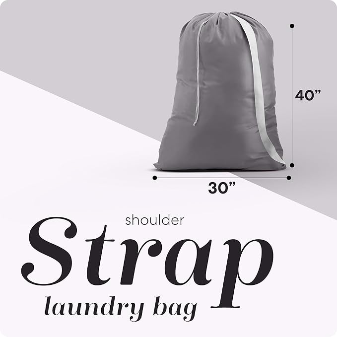 Handy Laundry Bag Shoulder Strap Extra Large - 2-Pack Drawstring Locking Closure, Durable Material, Heavy Duty Stitching, Hands Free Carrying - Perfect College Dorm (Grey, 30" x 40")