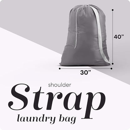 Handy Laundry Bag Shoulder Strap Extra Large - Drawstring Locking Closure, Durable Material, Heavy Duty Stitching, Hands Free Carrying - Perfect College Dorm (Grey, 30" x 40")