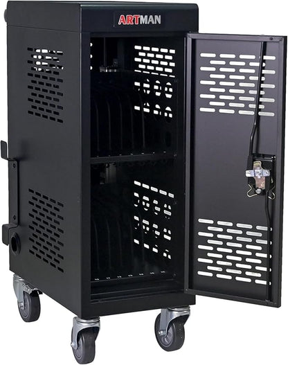 Aokleo 16 Devices Laptop Charging Cart,Tablet Storage Carts for pad Up to 16.3" Screen Size, Classroom Computer Mobile Charging Station for Pads, Chromebooks,Laptops, Security Storage(16 Bay-Black)