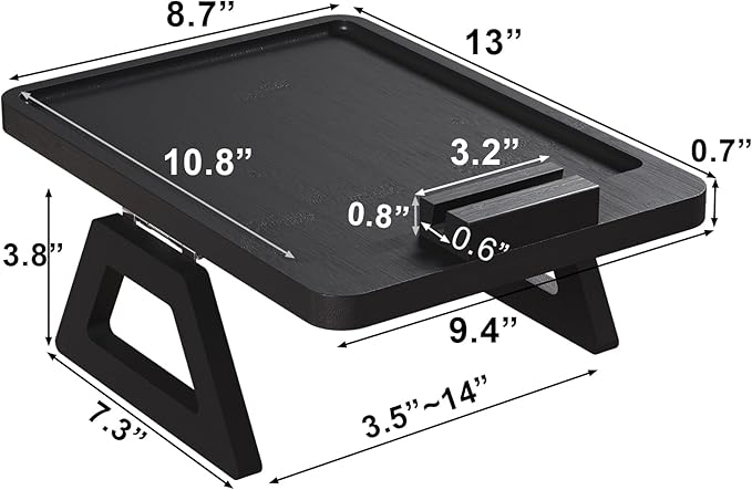 Couch Arm Tray with 360°Phone,Bamboo Folding Sofa Tray,Sofa Armrest Trays Clip-On Couch Desk for Drinks,Snacks,Phone,Remote Control（Black）