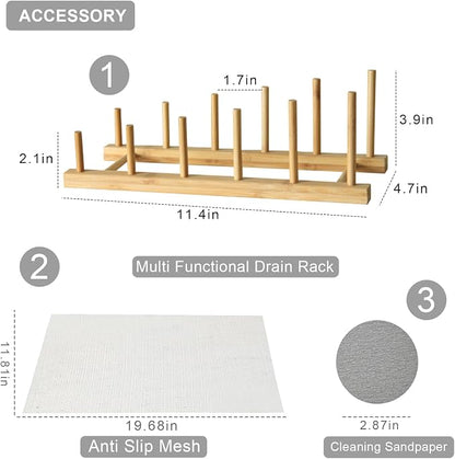 Large Stone Dish Drying Mat for Kitchen Counter,Equipped Dish Rack, Diatomaceous Earth Material, Foldable and Super Absorbent Dish Drying Pad Suitable for Tableware, Bottles and Cup (White, 24×16 IN)