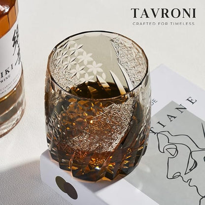 Edo Kiriko Whiskey Glasses – Handmade Crystal Glass Tumbler 11 oz for Bourbon Scotch Cocktail – Japanese Style Cut Crystal Whiskey Glass for Men and Women – Gift Set with Elegant Box (2pack)