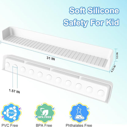 Tub Splash Guard for Kids,Bathtub Water Guard Play Shelf for Bathing, Toy Tray Caddy Holder for Tub, Silicone Splash Guard for Bathtub Prevent Water Spills in Bathroom (2.6FT, White)