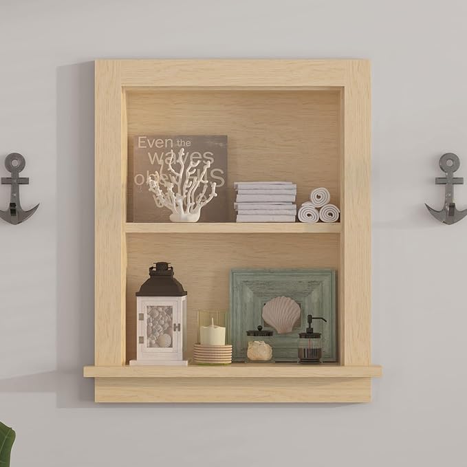 Recessed Medicine Cabinet Inset,Bathroom Wall Niche Insert for Drywall,14x18 Bathroom Medicine Cabinet Shelf Wood Replacement,in Wall Cabinet with Storage for Restaurant,Imitation Natural