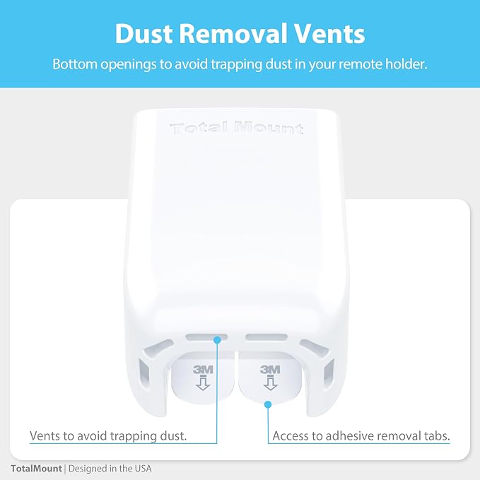 TotalMount Hole-Free Remote Holders – Eliminate Need to Drill Holes in Your Wall (White Remote Control Holders, Quantity 2)
