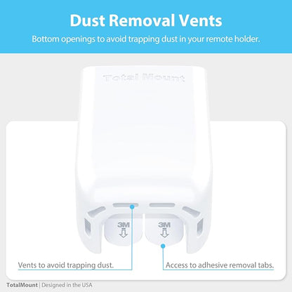 TotalMount Hole-Free Remote Holders – Eliminate Need to Drill Holes in Your Wall (White Remote Control Holders, Quantity 2)
