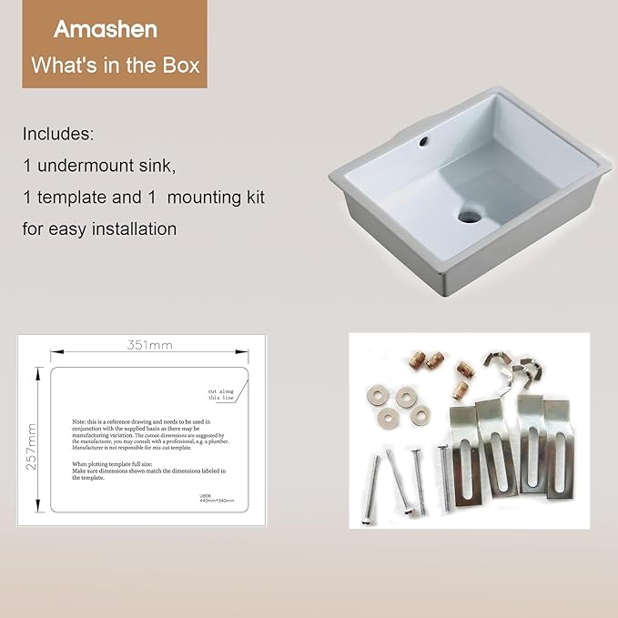 17-Inch Undermount Bathroom Sink, White Ceramic Rectangular Vanity Sink with Overflow, Modern Under Counter Lavatory Basin for Bathroom Vanity, UB-06