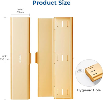 Wider Aluminum Toothbrush Travel Case, Portable Travel Toothbrush Holder, Durable Manual Toothbrush Box Container for Traveling, Bathroom, Camping, Business Trip, Gold