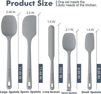 ChefAide 5 Pieces Silicone Spatula Set, Food Grade Rubber Spatula, Upgrade Strong Handle with Ergonomic Grip, Heat Resistant Up to 600°F for Nonstick Cookware, Cooking