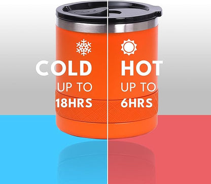 Elemental Recess Lowball Tumbler, 10oz Triple Wall Stainless Steel Cup with Non-Shattered Tritan Lid, Insulated Whiskey Glass, Insulated Coffee Tumbler Mug for Hot & Cold Drinks - Orange