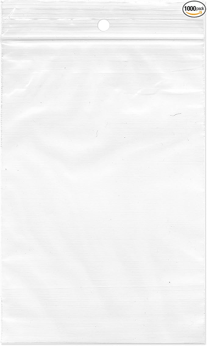 Plymor 4" x 6" (Case of 1,000), 2 Mil with Hang-Hole Zipper Reclosable Plastic Bags
