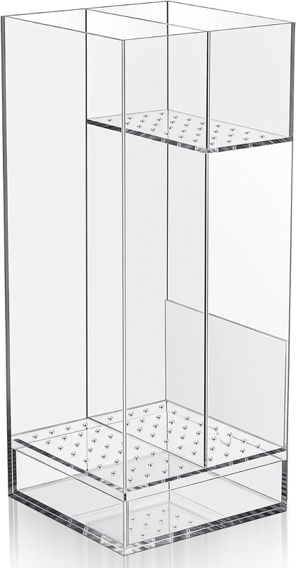 Leinuosen 9 x 9 x 22 Inch Clear Acrylic Umbrella Stand Organizer, Thick Freestanding Entryway Umbrella Holder with Long and Short Compartments, Modern Storage Rack for Home, Office and Lobby