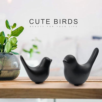 WhimWove 2 Pcs Ceramic Small Bird Figurines Modern Animal Statues for Home 、Room Decor and Bedroom Decor and Bookshelf Display (Black)