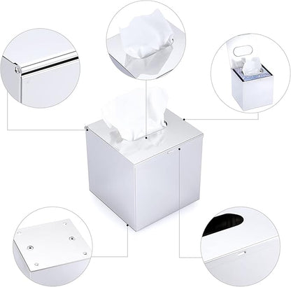Sumnacon Square Stainless Steel Tissue Box Cover - Wall Mounted Stylish Paper Facial Cover, Modern Metal Tissue Box Holder for Bedroom/Bathroom/Vanity/Countertop/Dresser/Night Stand/Office/Car, Polish