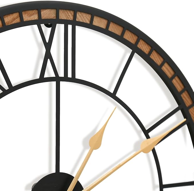 Micasso Non-Ticking Large Wall Clock : 20inch Modern Metal Black with Solid Wood Frame Silent Clock for Living Room/Bedroom/Kitchen - Home Decor for Fashion-Conscious (Style 2, 20-Inch)