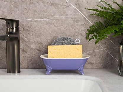 6.5" Ceramic Mini Decorative Clawfoot Bathtub Bar Soap Dish, Kitchen Sponge Holder and Shower Tray for Bathroom, 1 Pack(Jubilee)