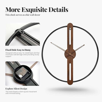 Cuspin Modern Wall Clock Silent Non Ticking Battery Operated, Rustic Minimalist Wood Metal Frame Decorative Wall Clocks for Living Room, Office, Bedroom, Kitchen, 16 Inch