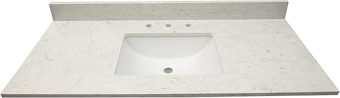 MSI Carrara Sky Vanity Top with Under Mount Rectangle Ceramic Sinks, Engineered Marble Stone, 4" CC Faucet Holes, 49"X22"