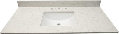 MSI Carrara Sky Vanity Top with Under Mount Rectangle Ceramic Sinks, Engineered Marble Stone, 4" CC Faucet Holes, 49"X22"