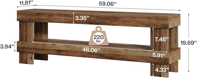 Tribesigns Farmhouse Entryway Bench, 59-Inch Long Shoe Bench Seat with Open Storage Shelf, 2-Tier Narrow End of Bed Benches for Bedroom, Entryway, Hallway, Indoor, Living Room (Rustic Brown)