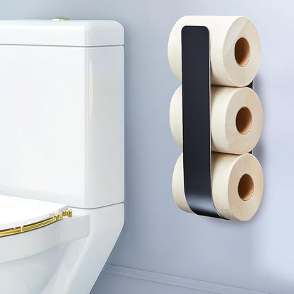 Toilet Paper Storage Wall Mount, Over The Tank Extra Toilet Paper Holder for 3 Rolls Tissue, Metal Tissue Roll Storage Stand for Bathroom, RV Adhesive Loo Roll Holder (Black)