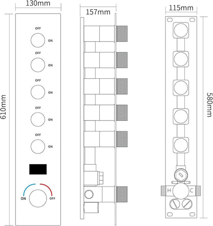 AYIVG Oil Rubbed Bronze Thermostatic Rainfall Shower Mixer System Set 16 x 26 Inch Full Body Shower Jets System 64 Color LED Shower Faucets Sets Complete Temperature Display Shower System Set
