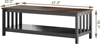 ChooChoo Mission Coffee Table, Wood Living Room Table with Shelf, 47 inch, Espresso