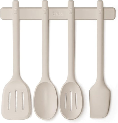 bella 5-Piece Kitchen Tool Set with Magnetic Rack, Silicone, Turner, Spoon, Slotted Spoon, Spatula, Utensil Holder, Magnetic Holder, Non-toxic*, Food-grade, Heat safe to 425°F, Dishwasher Safe, Slate