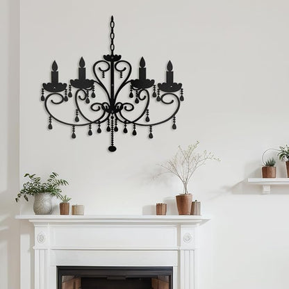 SIGNLEADER Metal Wall Decor Floral Chandelier Candle Minimalist Modern Abstract Wall Sculpture Hangings Home Decoration for Living Room, Bedroom, Bathroom, Kitchen, Outdoor - 30" Black